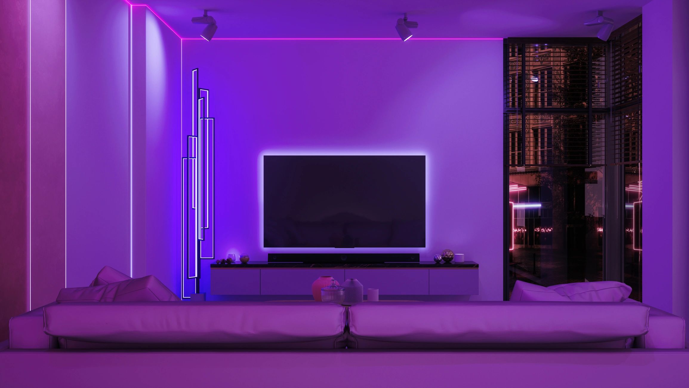 Open-plan living area with automated features